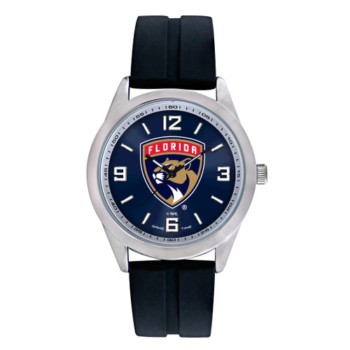 Florida Panthers Men's NHL Watch with the official team logo on a navy blue dial with a black silicone band