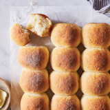 Soft white dinner rolls made with Baker's Special Dry Milk