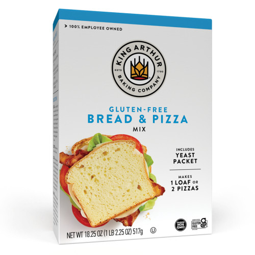 Front of package for gluten-free bread and pizza mix