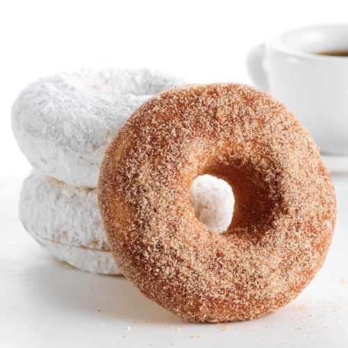 Sugar and cinnamon coated doughnuts made with Gluten-Free Doughnut Mix