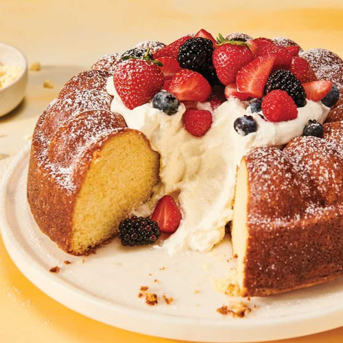 Whipped Cream Lemon Savarin Cake made with  Vanilla Bean Paste