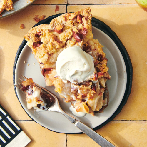 cherry almond and pear pie made with To The Rim Pie Weights