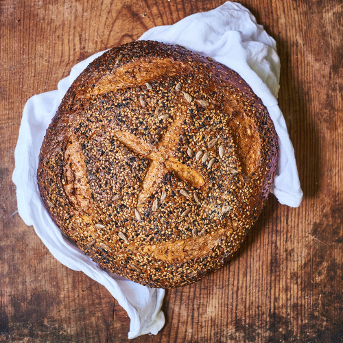 Multigrain sourdough boule baked with the Round Baking Shell