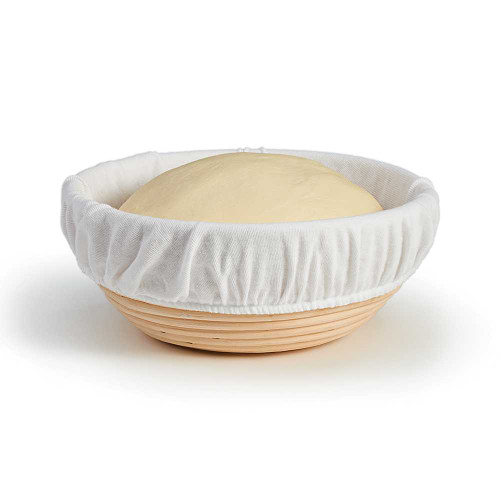 Brotform and Liner with bread dough in brotform