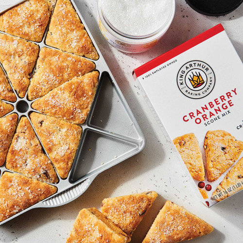 Baked Mini Cranberry-Orange Scones in mini scone pan with boxed mix