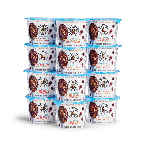 Twelve Gluten-Free Single Serve Chocolate Chip Cookie Mix containers stacked