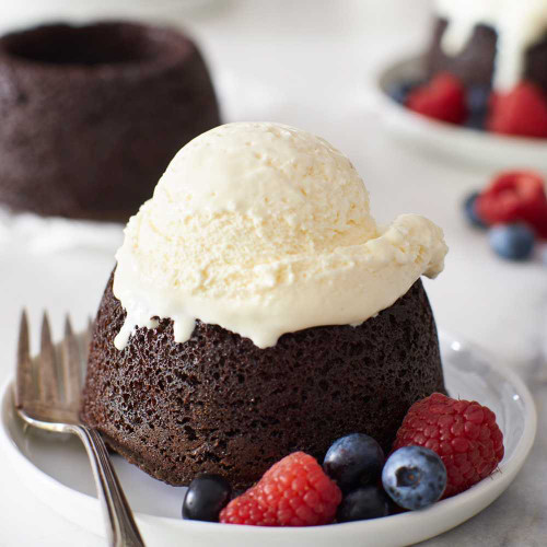 Brownie sundae with vanilla ice cream made with All-American Brownie Mix and Brownie Bowl Pan Set