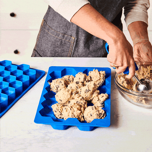 GIF demonstrating how to fill  Cookie Dough Freezer Tray