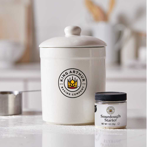 Fresh Sourdough Starter and Classic Crock Set on counter top.