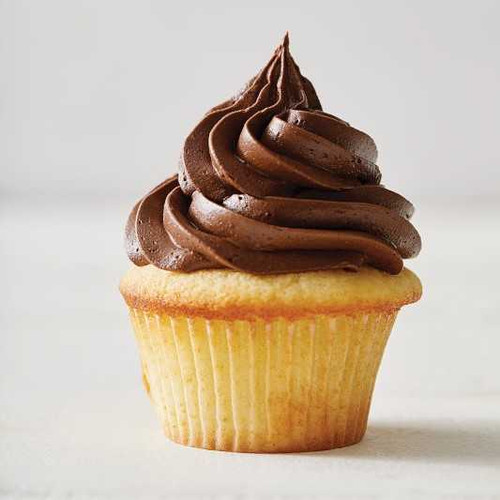 Cupcake made with Golden Yellow Cake Mix with chocolate frosting,