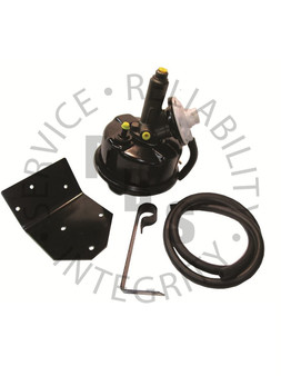 PB900, Universal
An ideal choice if you have an older single master cylinder or dual reservoir master cylinder system and you want more power to stop your vehicle. A simple power brake solution when all other options are eliminated. There are times when there simply is no room for a standard modern power brake unit under the hood or you don’t want anything on the firewall. At that point the PB900 provides the answer. This unit can be mounted anywhere on the vehicle. Past mounting locations have been on fenders, under seats and in the trunk, as long as you can run the hose and lines there are no limitations on placement. The PB900 includes a brake booster unit with a base bracket, “neck bracket” and 4’ of vacuum hose.
Unit Dimensions are approximate:  9 ½”L x 7 ½”W x 8”H