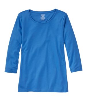 Women's Pima Cotton Shaped Tee, Three-Quarter-Sleeve Jewelneck