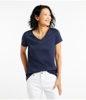 Women's Pima Cotton Shaped V-Neck, Short-Sleeve