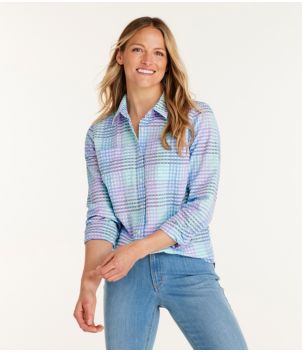 Women's Vacationland Seersucker Shirt, Long-Sleeve Plaid