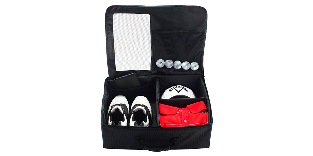 A portable golf supplies storage container. 