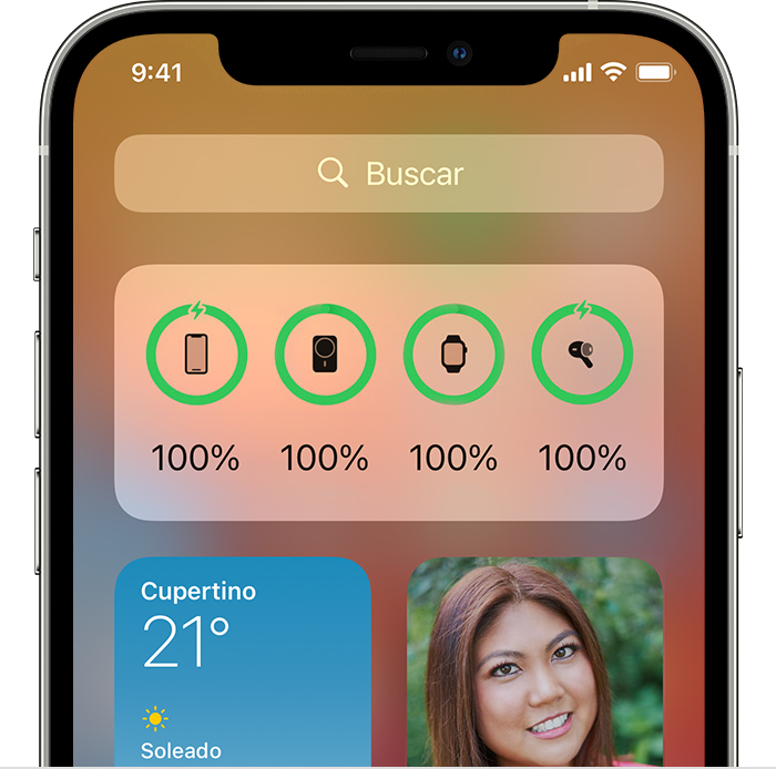 Captura de pantalla de iOS en la que se muestra el widget Baterías en la visualización Hoy. 