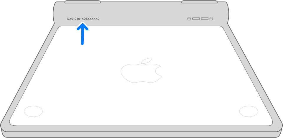 diagrama da localização do número de série do Magic Trackpad