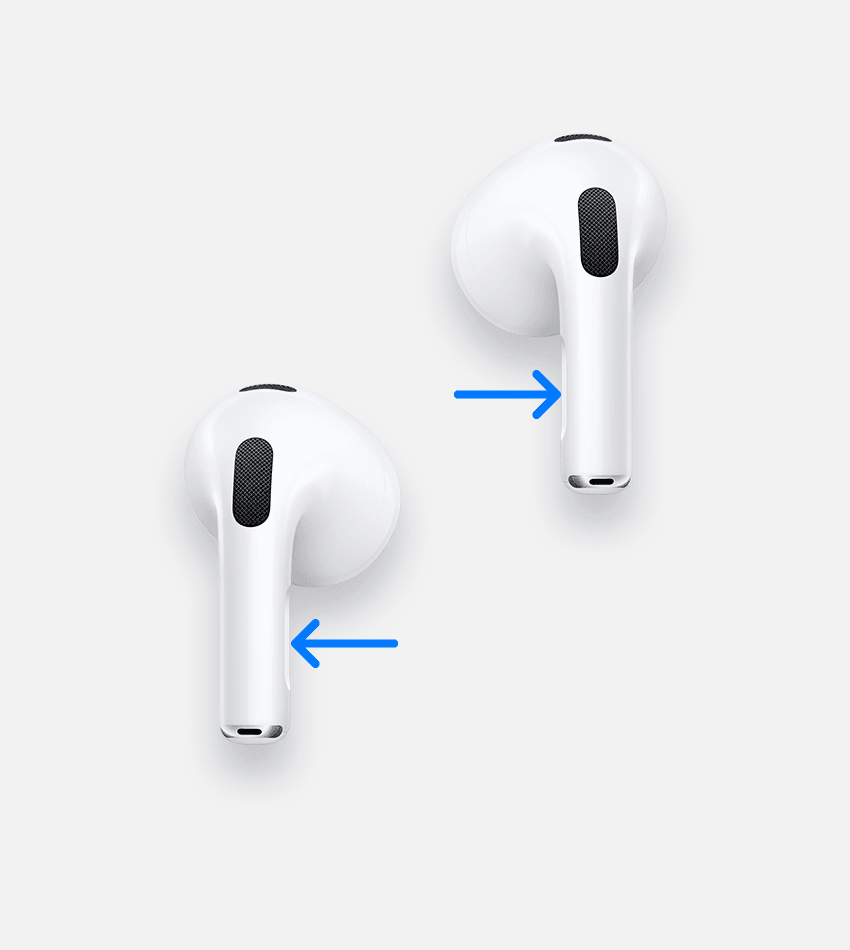 Pile, der peger på staven på AirPods Pro