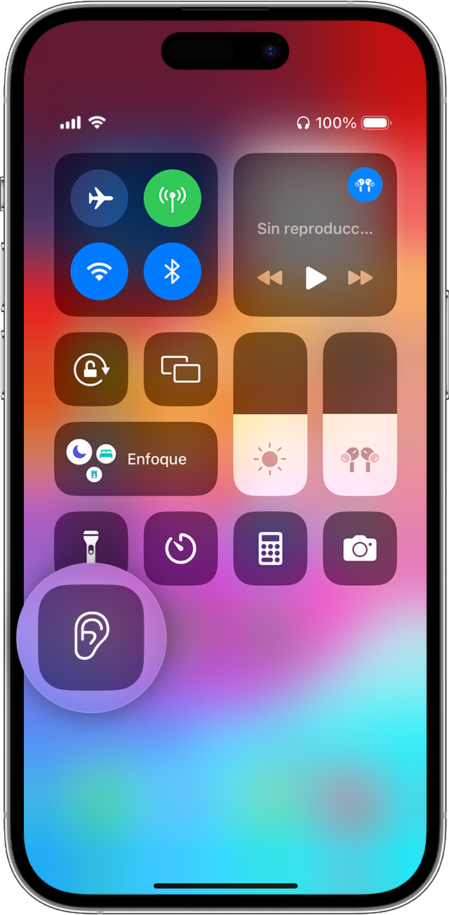 Centro de control de iOS en el que se muestra Audición