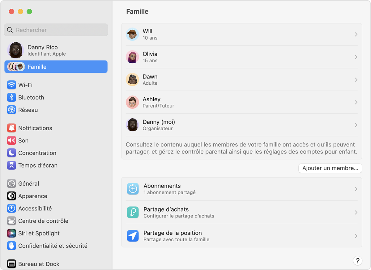 Le bouton Ajouter un membre se trouve juste au-dessous de la liste des personnes dans votre groupe familial.