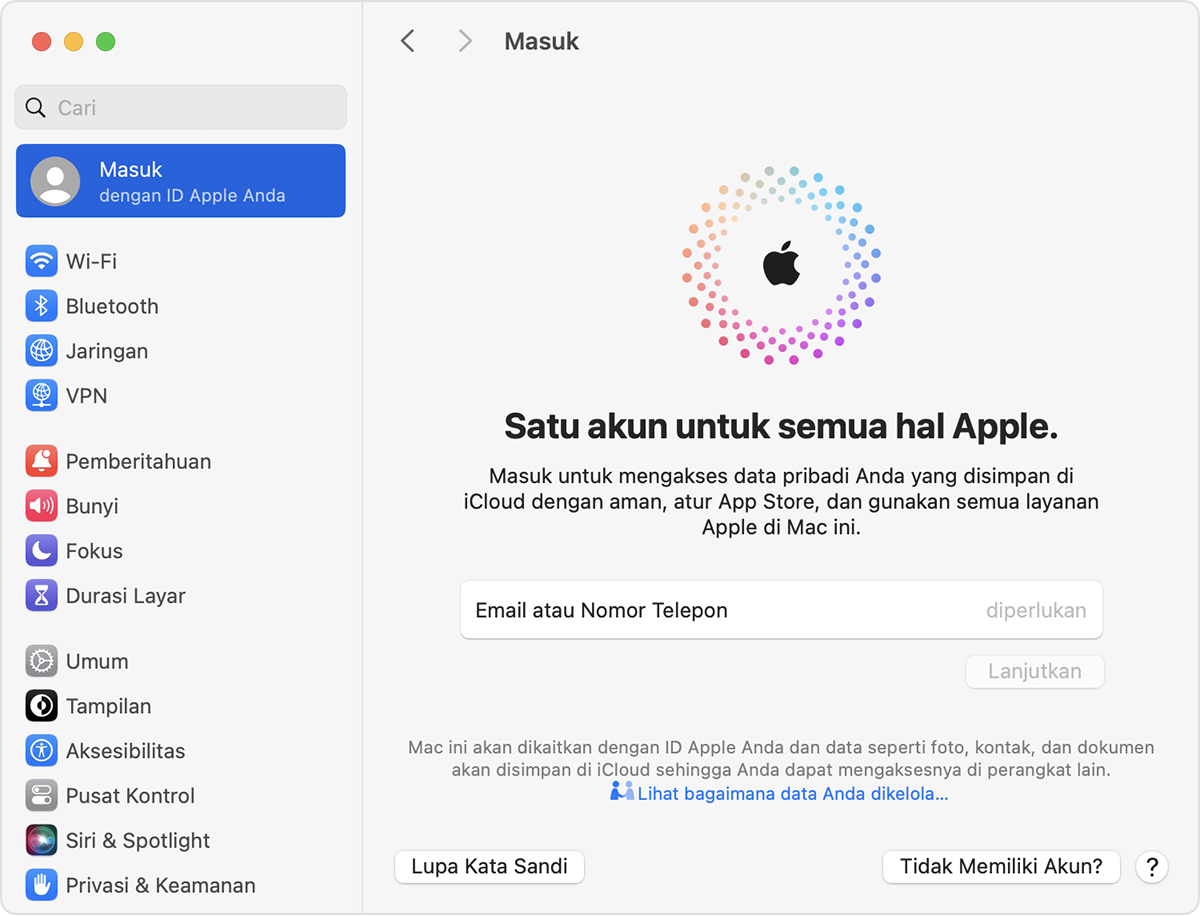 Masuk dengan ID Apple di Mac