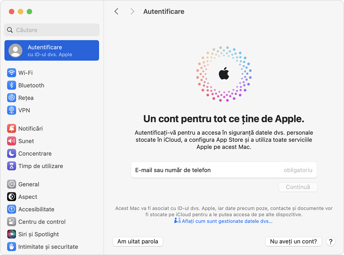 Autentificarea cu ID-ul Apple pe Mac