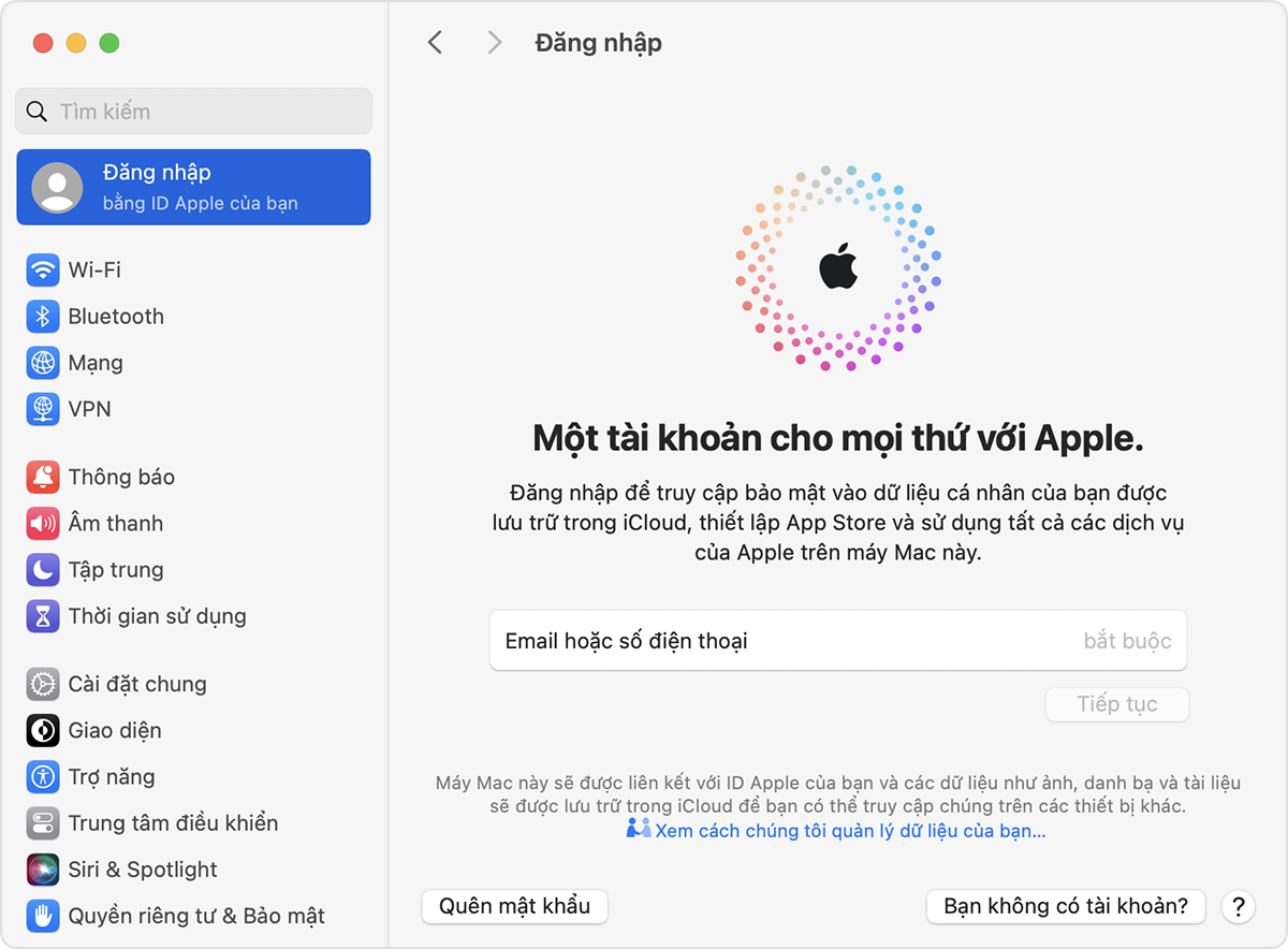 Đăng nhập bằng ID Apple của bạn trên máy Mac