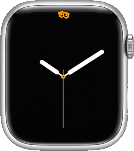 Apple Watch showing the Theatre Mode icon at the top of its screen