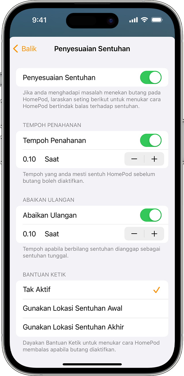 Seting Penyesuaian Sentuhan pada iPhone