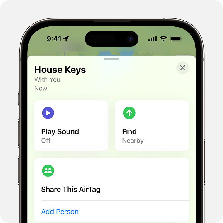 In the Find My app on iPhone, find an AirTag that’s attached to your house keys or other personal item.