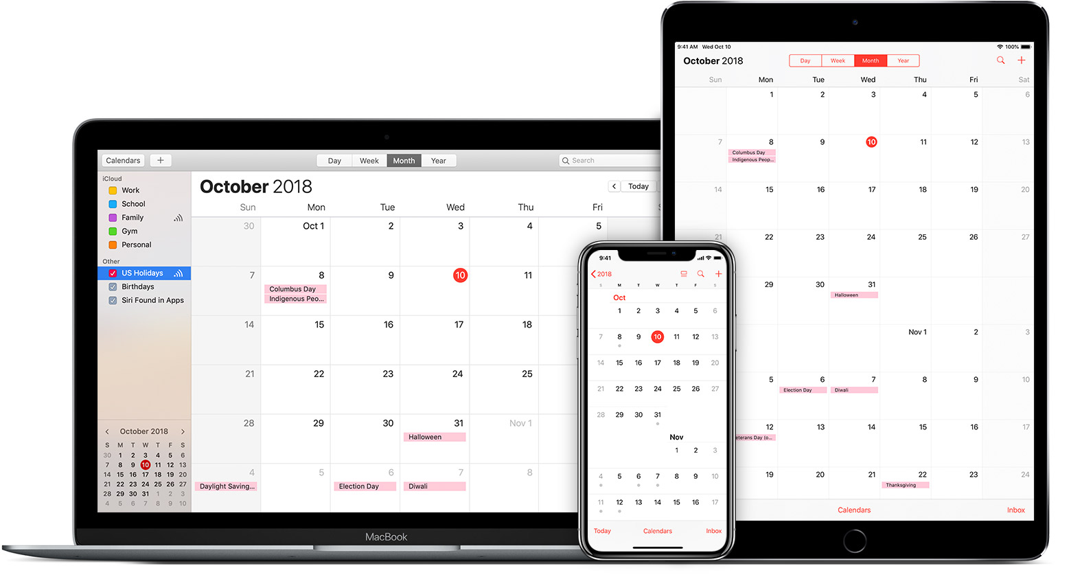 Mac, iPad, and iPhone showing iCloud calendar