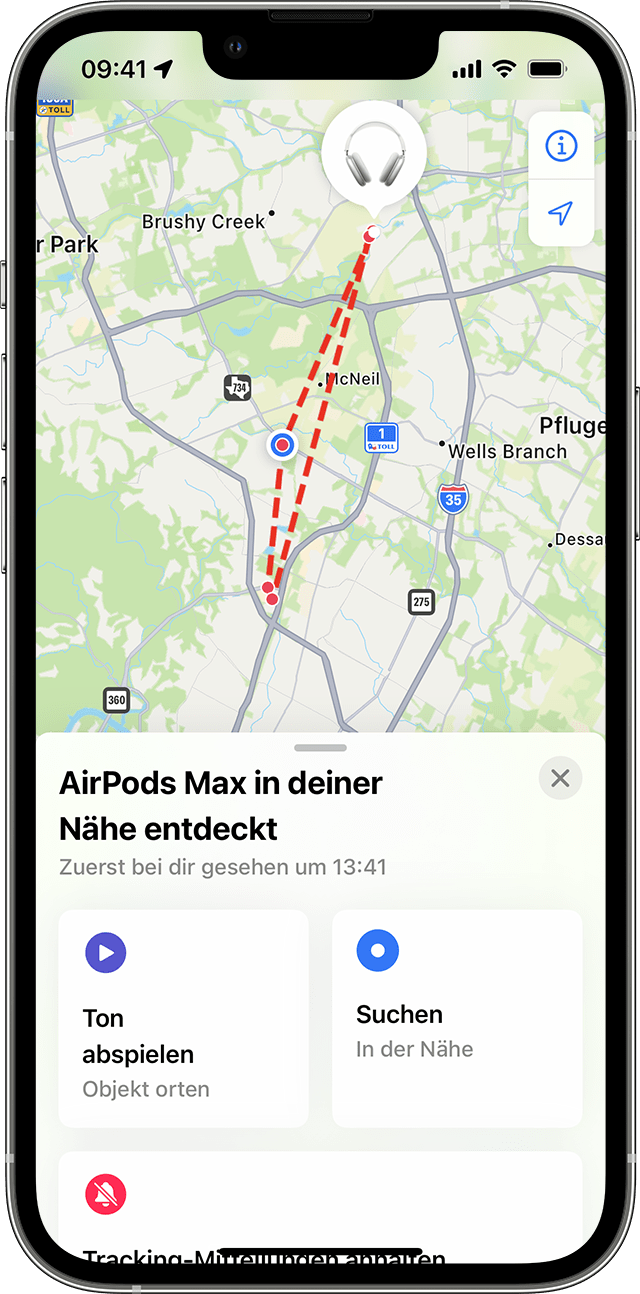 Unbekanntes Objekt wird auf der Karte in der App „Wo ist?“ auf dem iPhone angezeigt