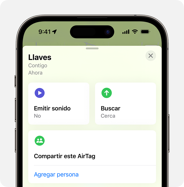 En la app Encontrar del iPhone, busca un AirTag adherido a las llaves de la casa u otro artículo personal.