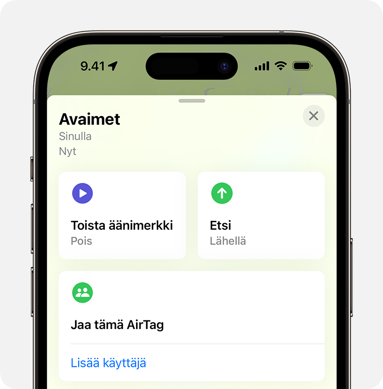 Voit paikantaa esimerkiksi kotiavaimiisi tai muuhun henkilökohtaiseen esineeseen kiinnitetyn AirTagin iPhonen Etsi-apilla.