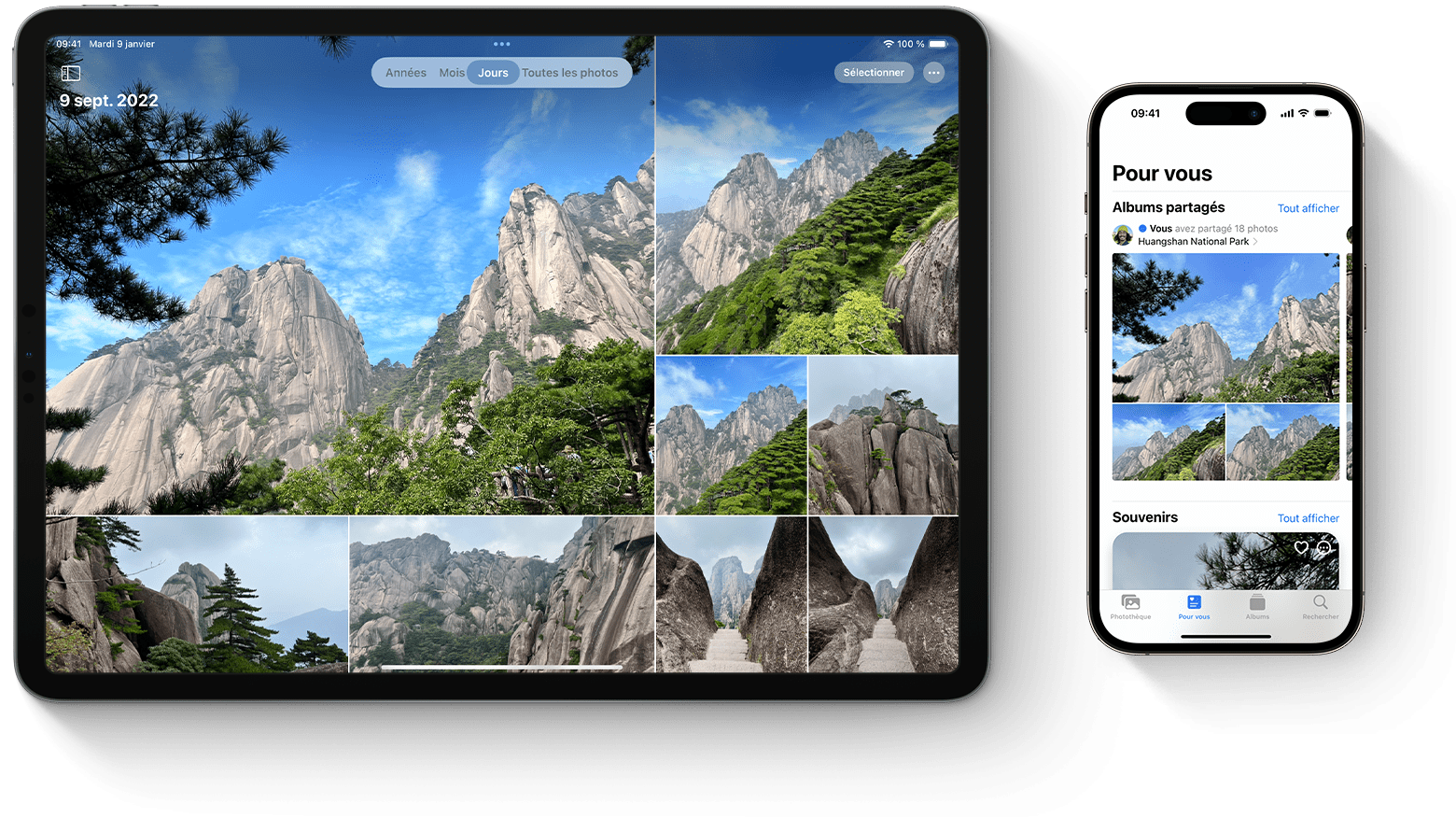 Un iPad et un iPhone avec l’app Photos affichée