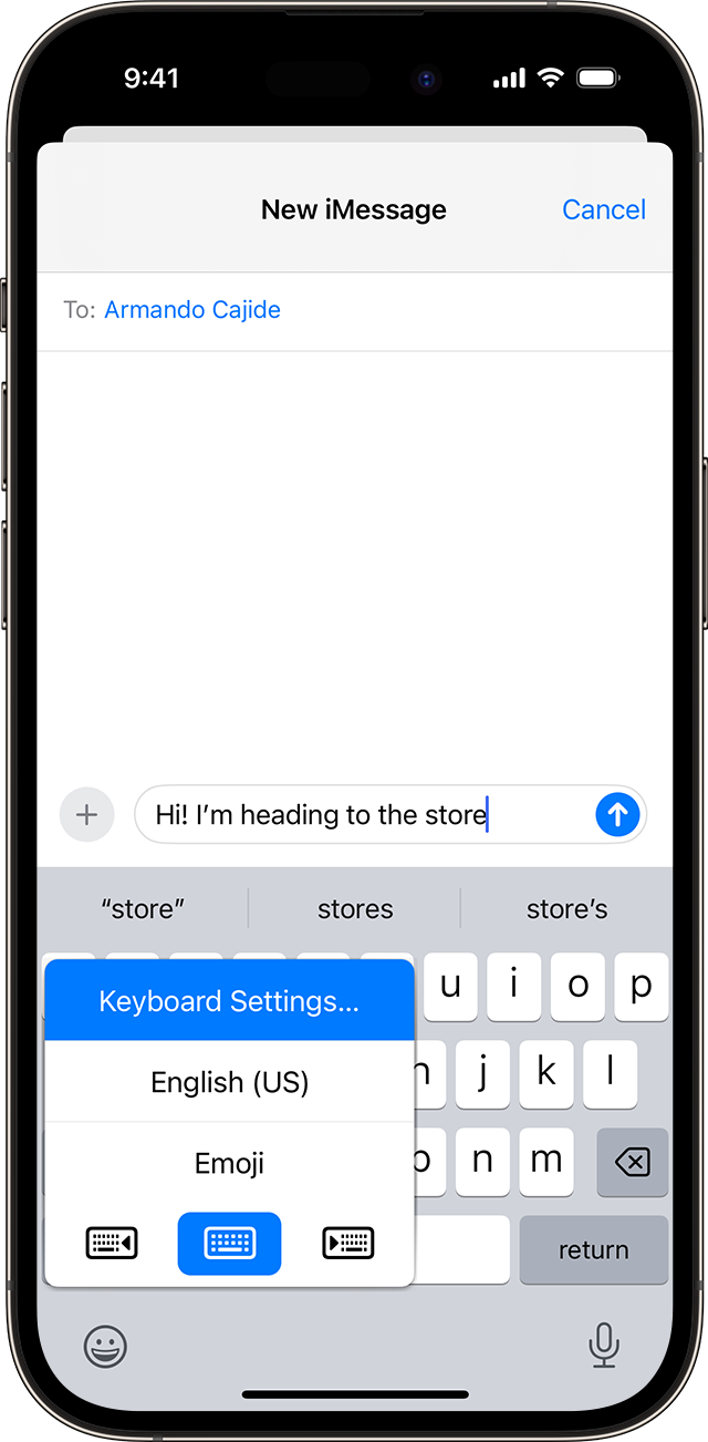 Екран iPhone із параметрами клавіатури для предиктивного введення тексту.