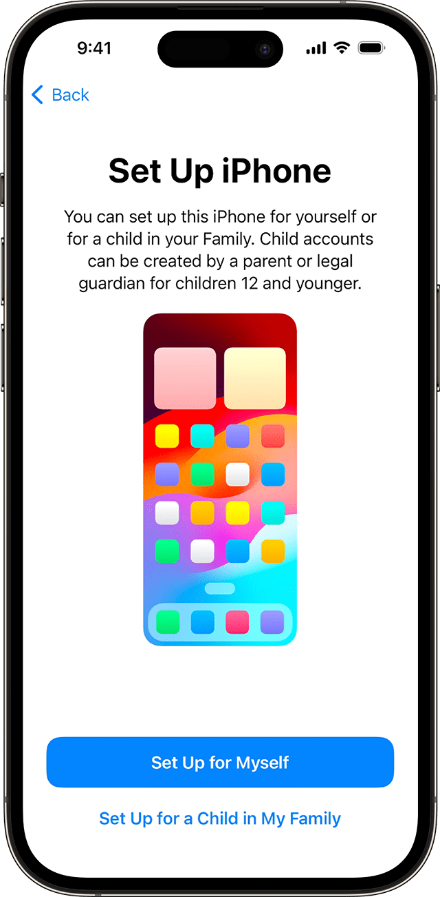 Kui seadistate iPhone’i operatsioonisüsteemis iOS 17, siis saate valida, kas uus telefon on teie või teie lapse jaoks.