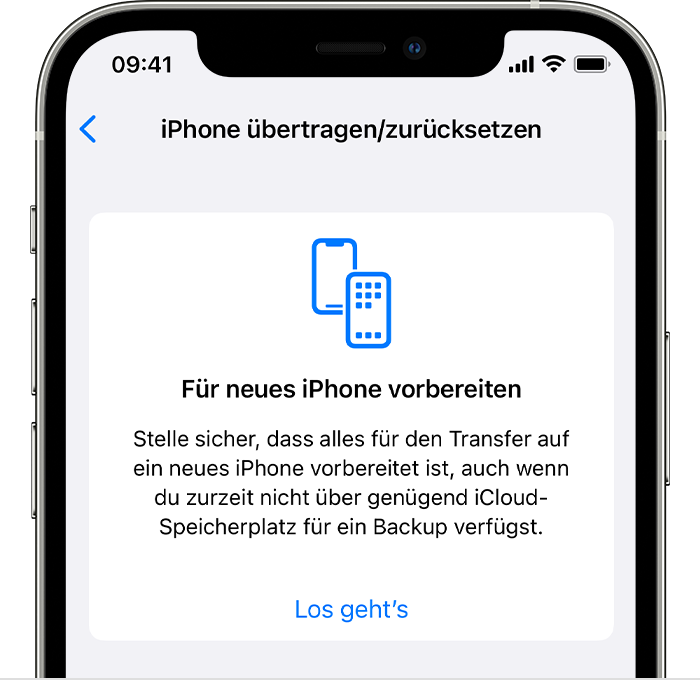 iPhone mit dem Bildschirm für die Vorbereitung für ein neues iPhone