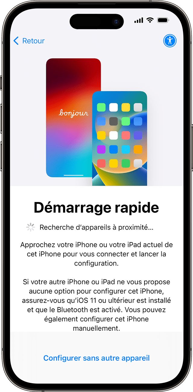 Sous iOS 17, vous pouvez configurer votre nouvel iPhone avec un autre appareil via l’option Démarrage rapide.