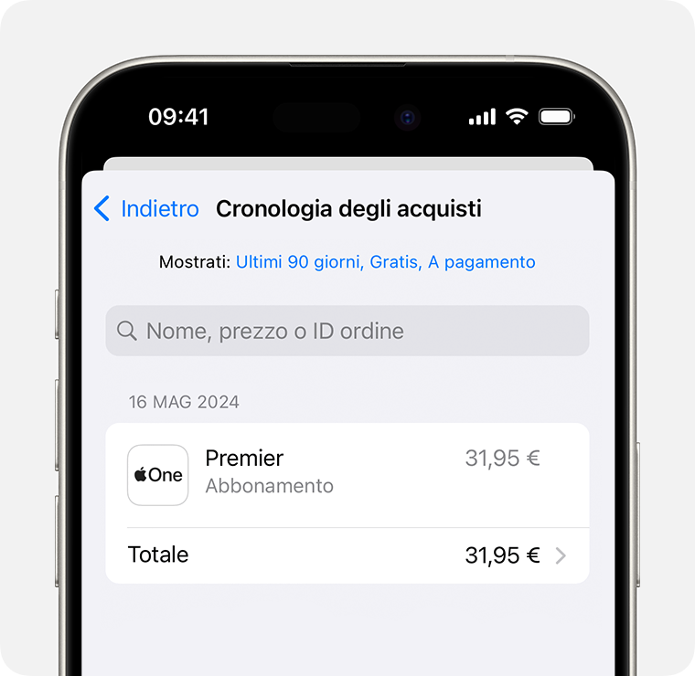 Un'immagine che mostra la cronologia degli acquisti su un iPhone