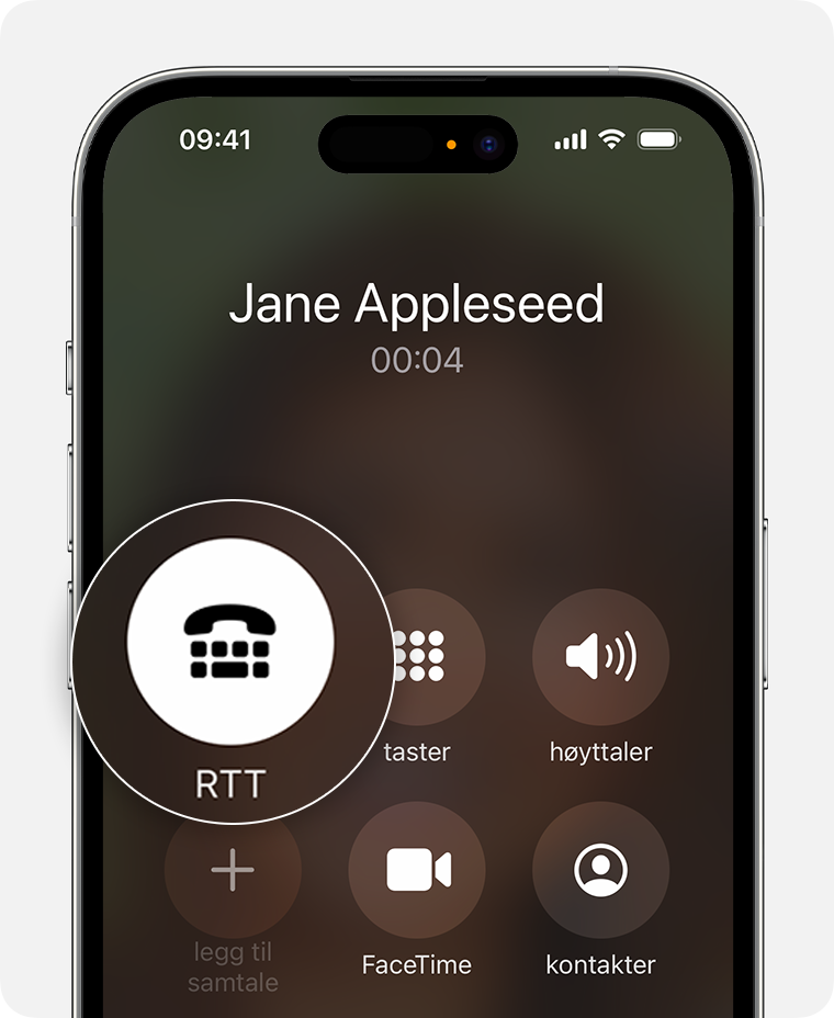 iPhone-skjerm som viser RTT-anrop kobles til