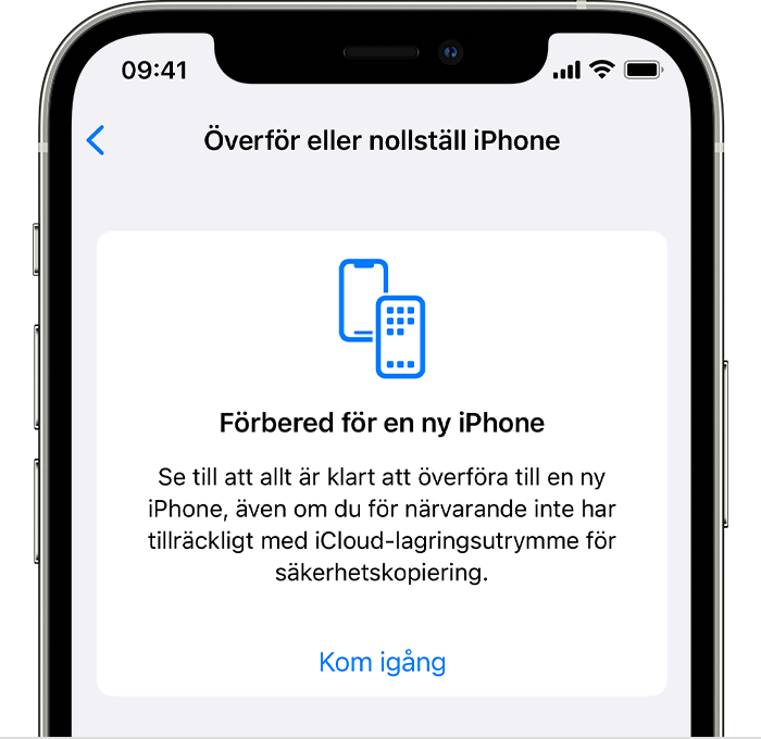 iPhone som visar skärmen Förbered för en ny iPhone