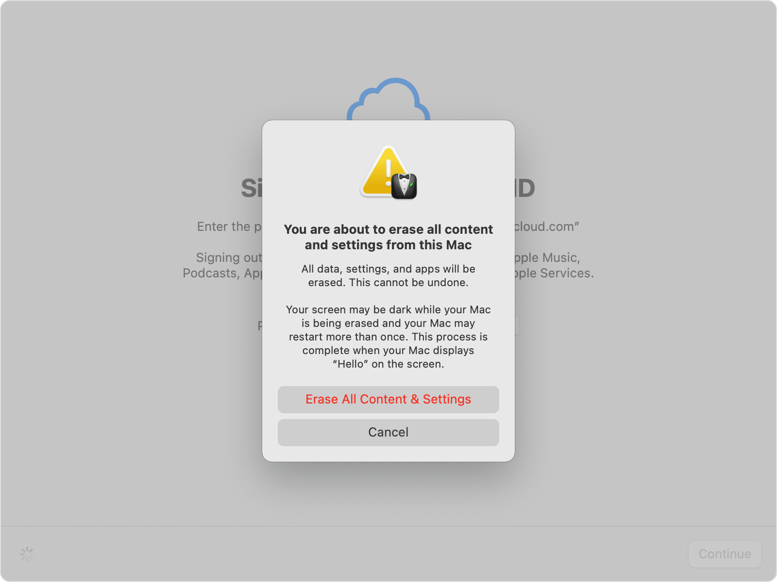 macOS Monterey での「すべてのコンテンツと設定を消去」