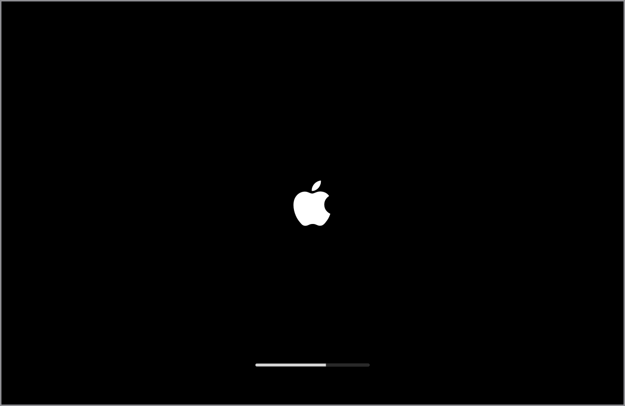 На экране запуска отображается логотип Apple с индикатором выполнения