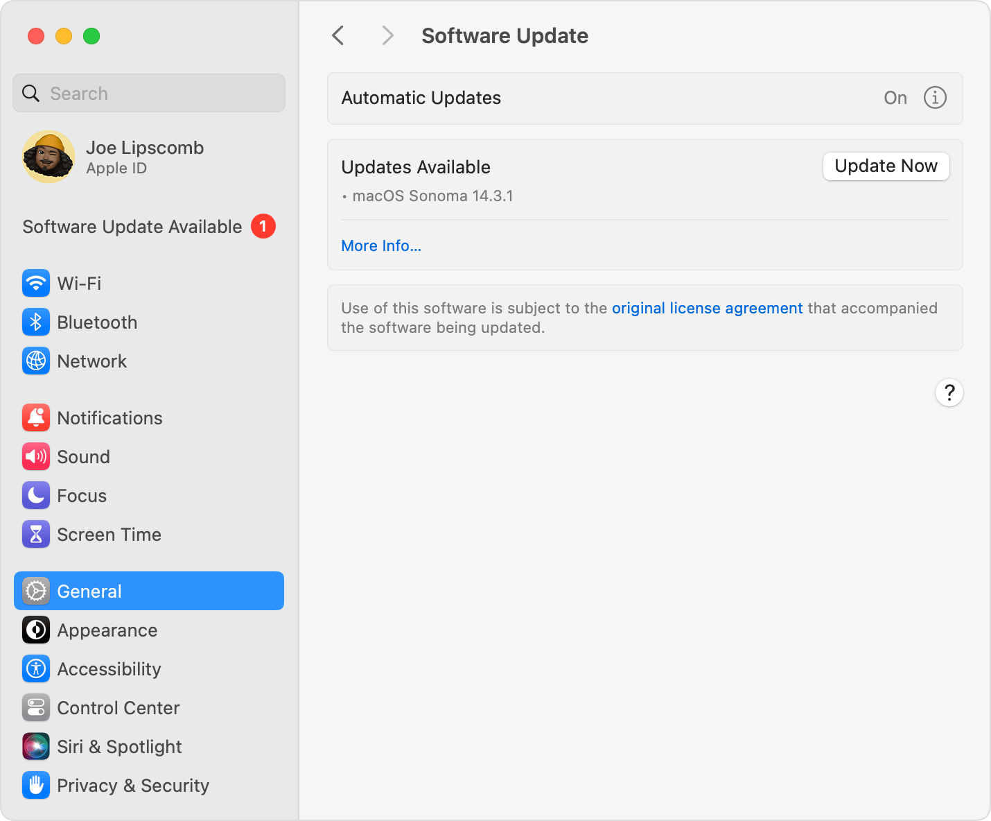 Eksempel: Softwareopdatering i macOS Sonoma