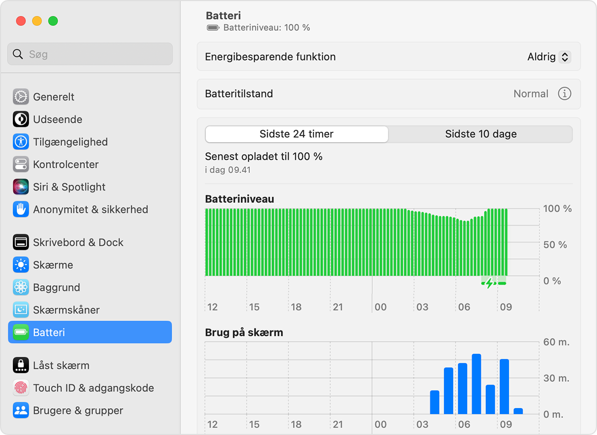 Batteriindstillinger i macOS Ventura