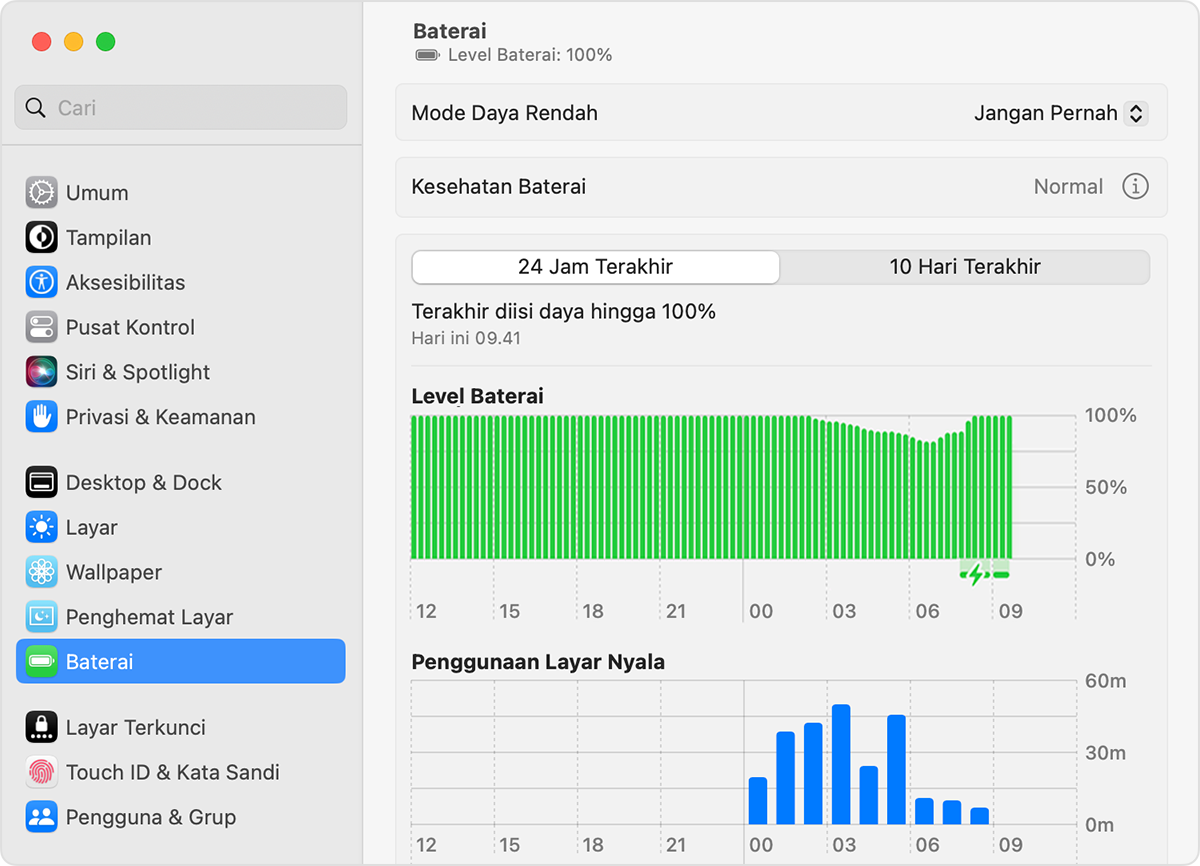 Pengaturan Baterai di macOS Ventura