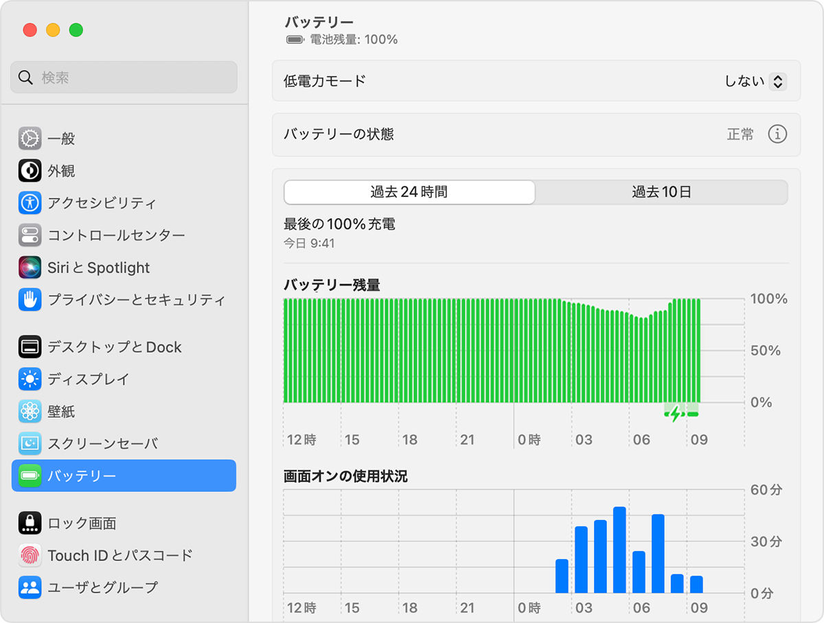 macOS Ventura の「バッテリー」設定