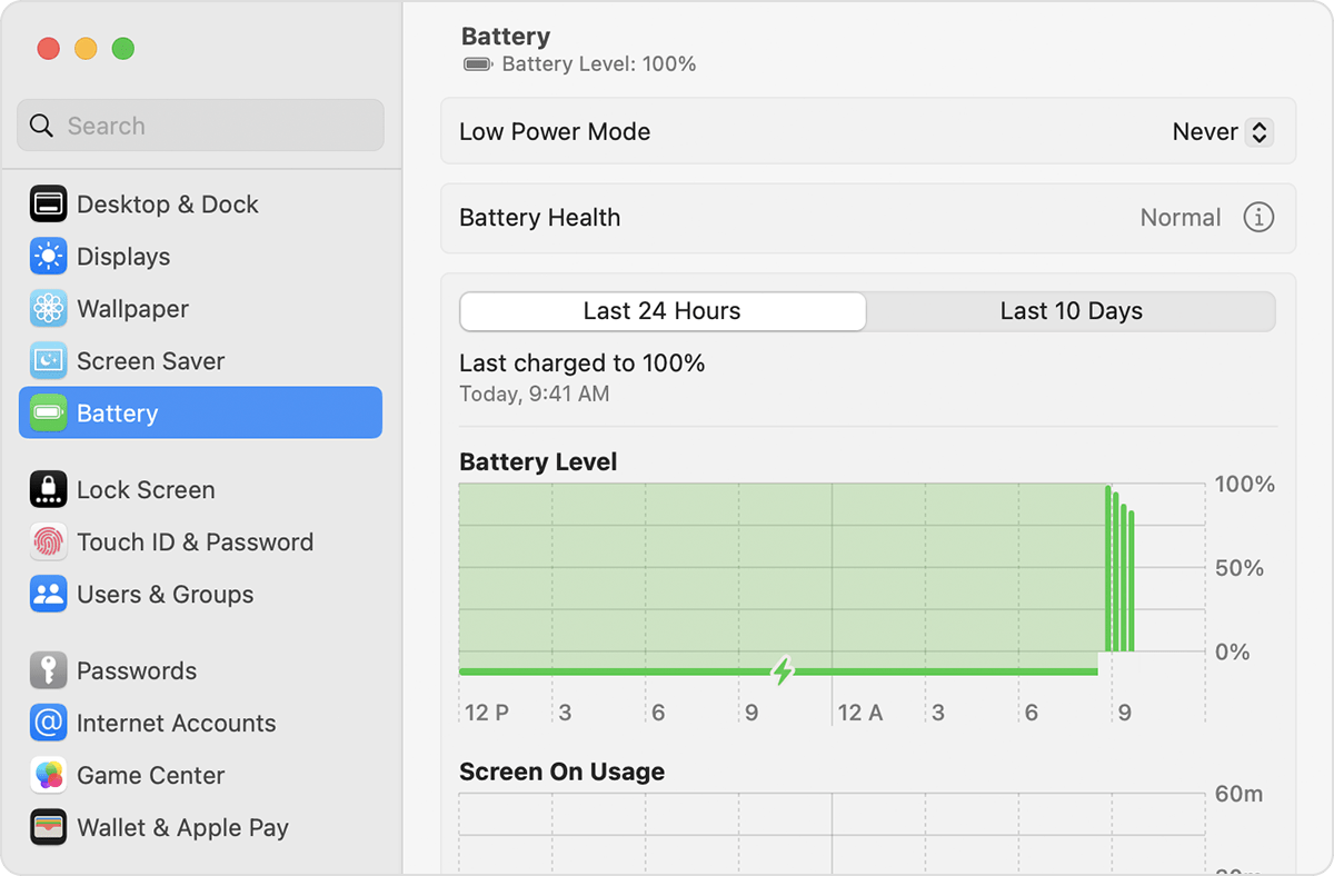 Akumulatora iestatījumi operētājsistēmā macOS Ventura