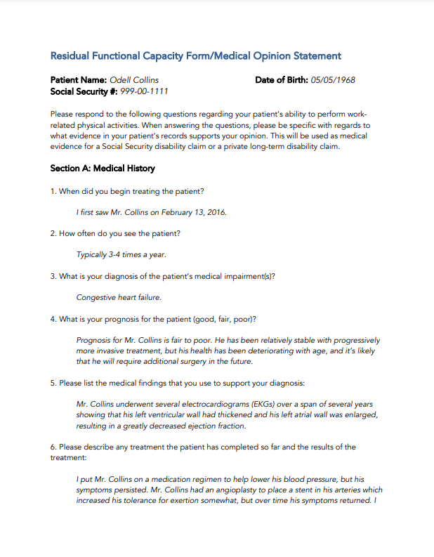 RFC Form Example Heart Disease